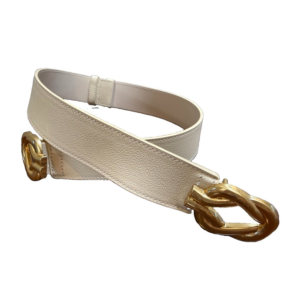 J.McLaughlin Eliza Belt Sand Dollar Cream Leather Gold Interlocking Buckle XS/S